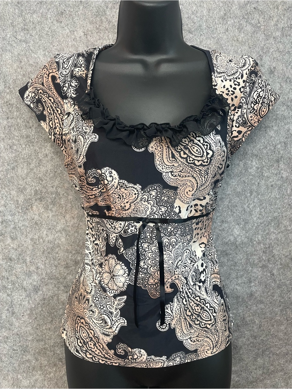 Y2K Paisley Animal Print Ruffle Baby Doll Going Out Top Boho Feminine Size S